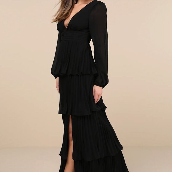 Lulus Graceful Finesse Black Pleated Long Sleeve Maxi Dress - Size 3X - Picture 3 of 4